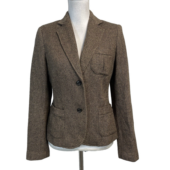 Chaps Blazer Jacket Sz 4 Brown Tweed Wool Rider Equestrian Polo Career Casual - Picture 1 of 10